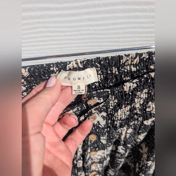 Promesa Skirt Black Size S Floral Maxi High Waist Elastic Buttondown Ties Flowy - Picture 4 of 7